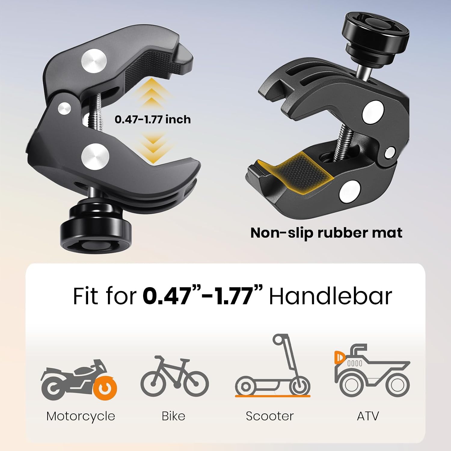 Motorcycle Phone Mount Holder with Vibration Dampener Anti-Shake 720° Adjustable for iPhone 16 Pro Max for Samsung 5.4''-6.9'' Phone Anti-Theft Dirt Bikes(Clamp Base 0.47-1.77" Handlebar)