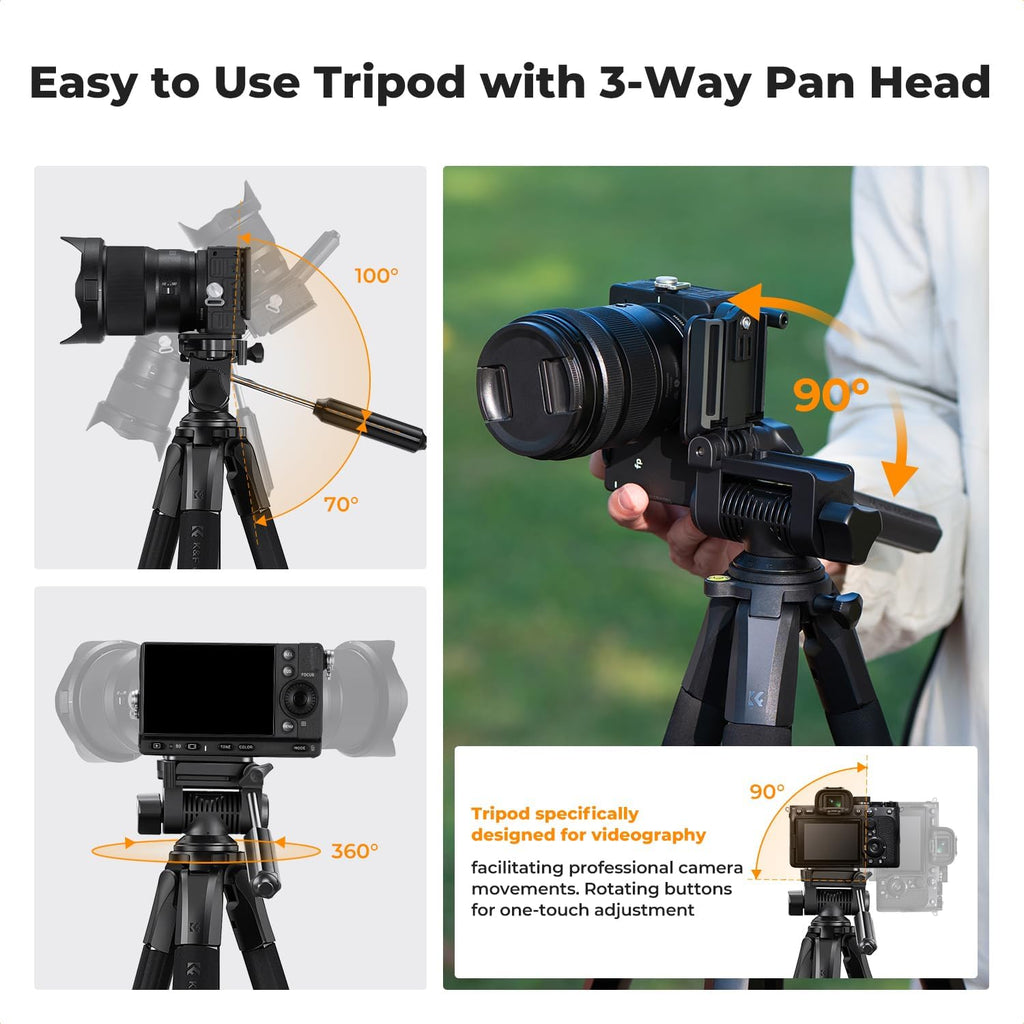 K&F CONCEPT 68" Camera Tripod Lightweight Portable DSLR Tripods