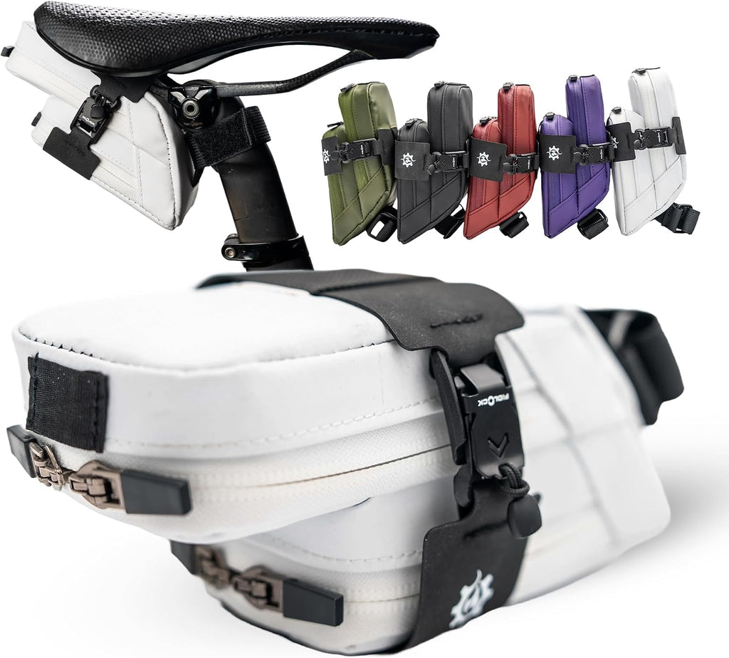Lumiere & Co. Magnetic Quick-Release Bike Saddle Bag – Double Compartment, Low-Profile Brick Design, Designed with Fidlock's Magnetic Black V Buckle Attachment System, Mach X (Purple)