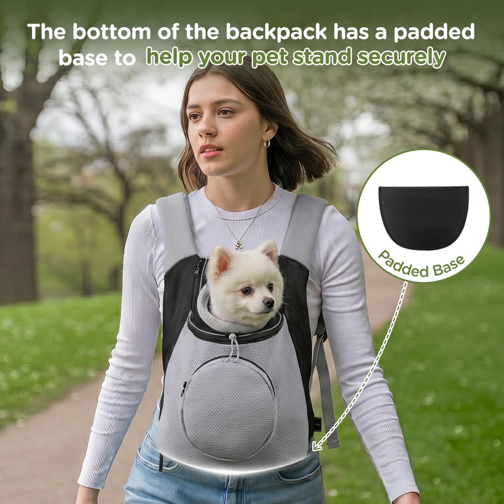 BONTHEE Pet Dog Backpack Carrier Small Pet Front Backpack,Ventilated Mesh Dog Travel Back Pack with Sturdy PE Bottom Support, Chest Buckle for Small Dogs & Cats, Outdoor Hiking for Pets Up to 10 lbs