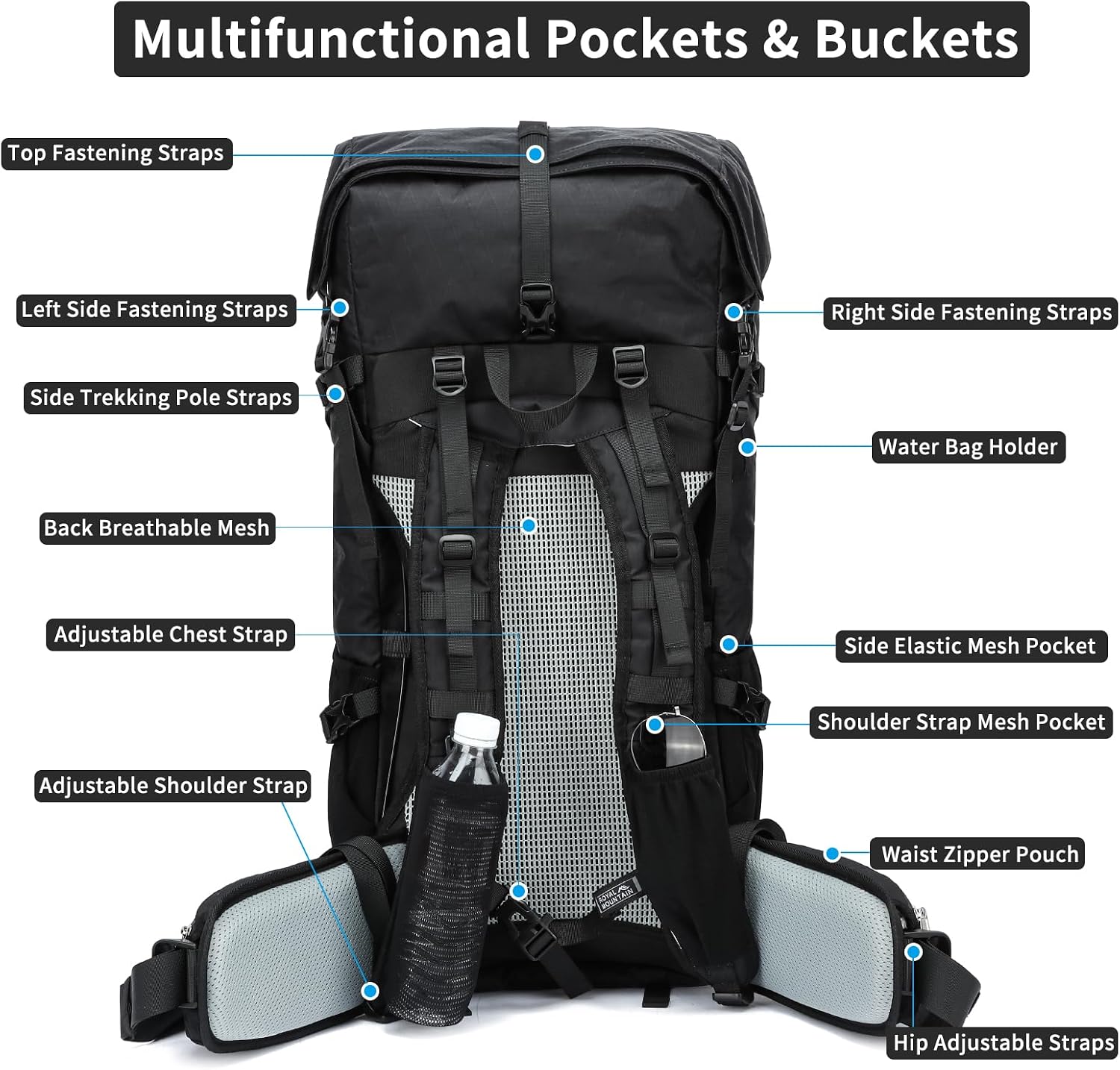Hiking Backpack,40L to 50L Extra Large Capacity Hiking Bag,Internal Frame Camping Backpack,Upgraded X-PAC Lightweight Sport Daypack Travel Backpack Fit For Mountain Climbing Camping(Black)