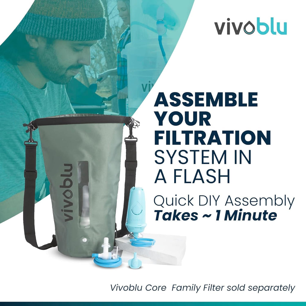 Vivoblu 10 Liter Water Bladder Backpack - Hydration Filtration Purifier Bag for Vivoblu Core Family Filter - Portable Purifying Pack for Backpacking, Hiking, Camping, Prepping, Survival - Army Green