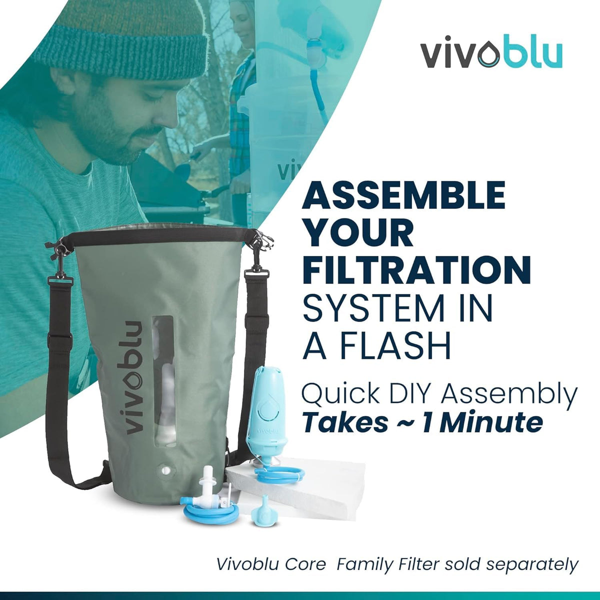 Vivoblu 10 Liter Water Bladder Backpack - Hydration Filtration Purifier Bag for Vivoblu Core Family Filter - Portable Purifying Pack for Backpacking, Hiking, Camping, Prepping, Survival - Army Green