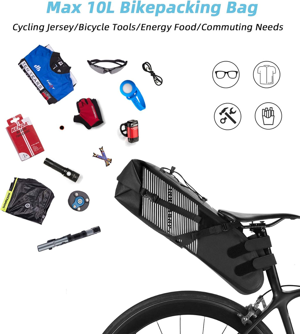 ROCKBROS Bike Saddle Bag Waterproof Bikepacking Bag 10L Bicycle Seat Bag