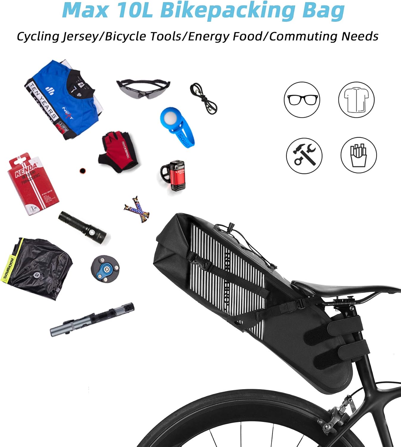 ROCKBROS Bike Saddle Bag Waterproof Bikepacking Bag 10L Bicycle Seat Bag