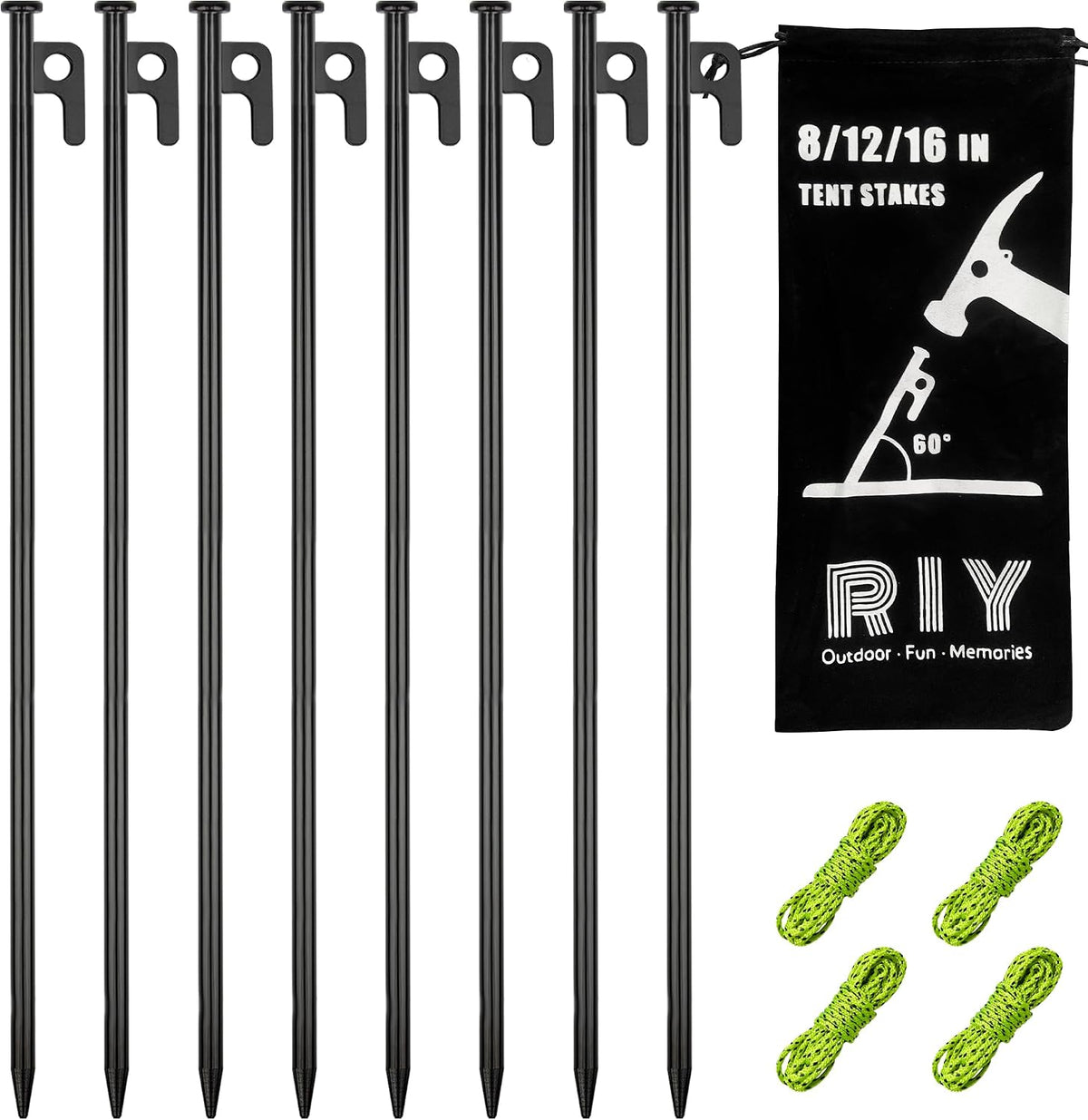 8 Pack Tent Stakes Heavy Duty Metal Tent Pegs for Camping Steel Tent Stakes 16 inch Unbreakable and Inflexible