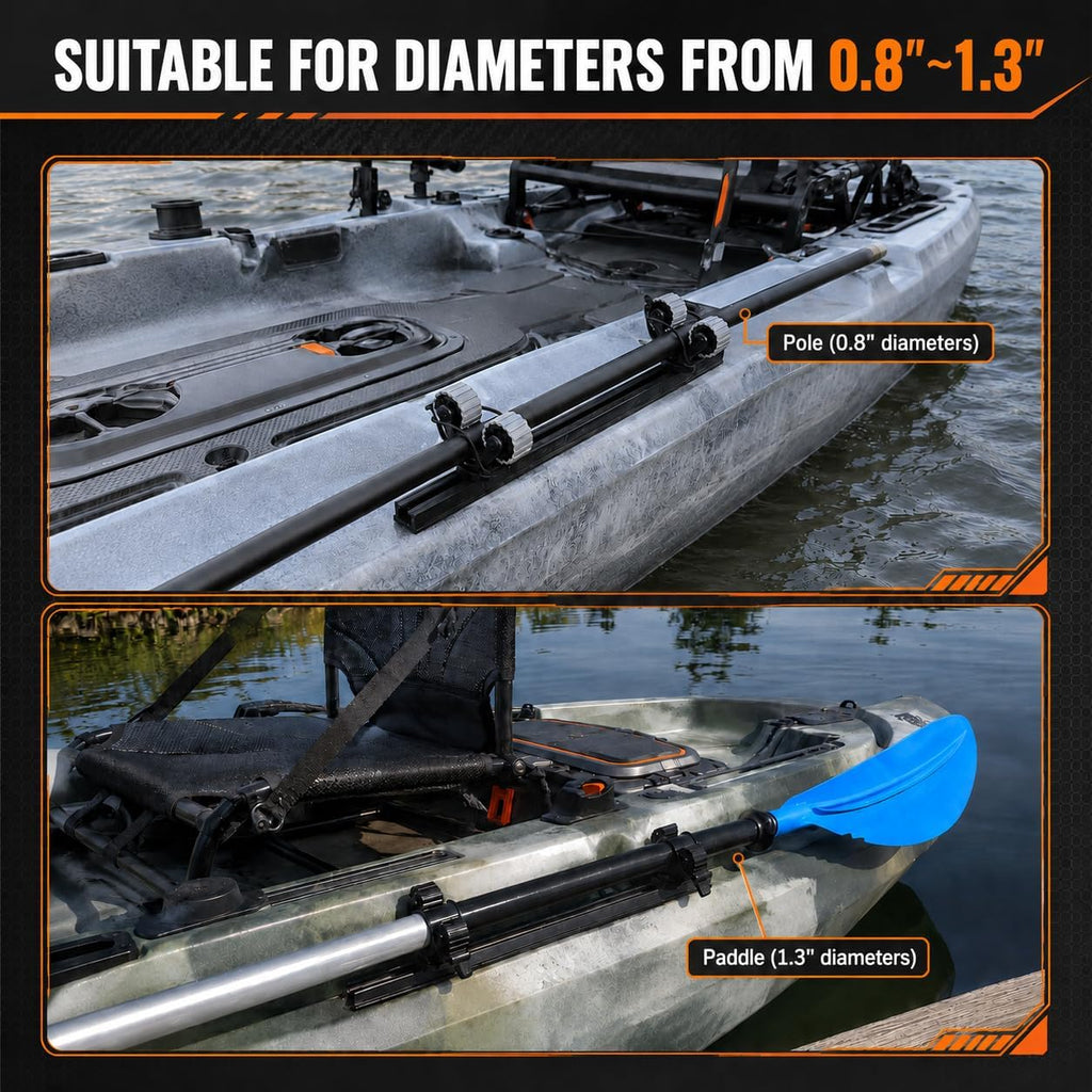1005 Kayak Paddle Holder for Track Mount (2-Pack) Silent Rubber Roller Rail Clip Anti-Slip & Custom Fit Accessories for Fishing Rods & Nets