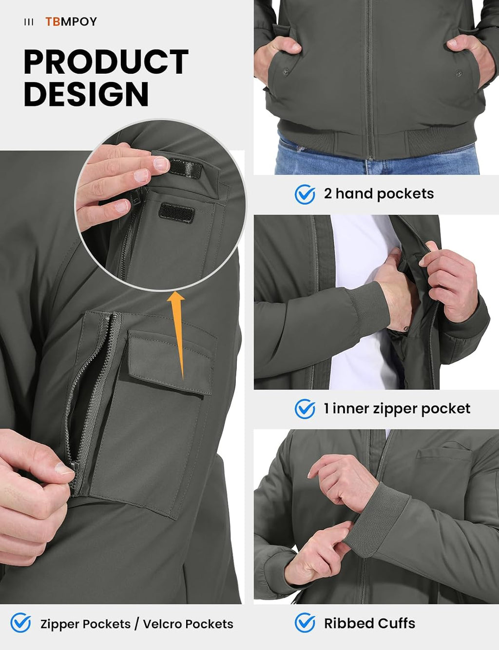 TBMPOY Men's Winter Bomber Jacket Fall Casual Windbreaker Softshell Jackets