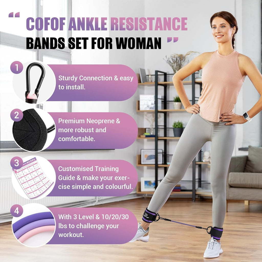 Ankle Resistance Bands with Cuffs, Leg Exercise Equipment with Poster