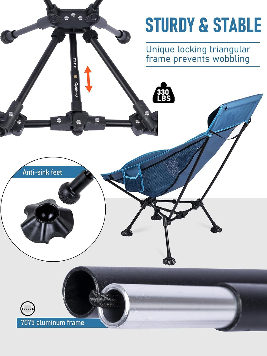 WildCall Lightweight Folding Camping Chair Anti-Sinking Chair, High Back