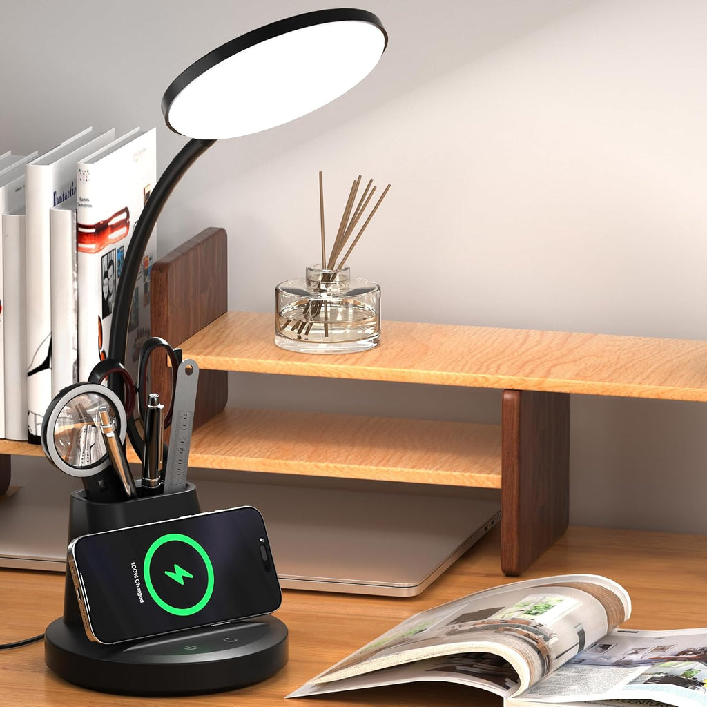 LED Desk Lamp with Wireless Charger for Home Office, Black