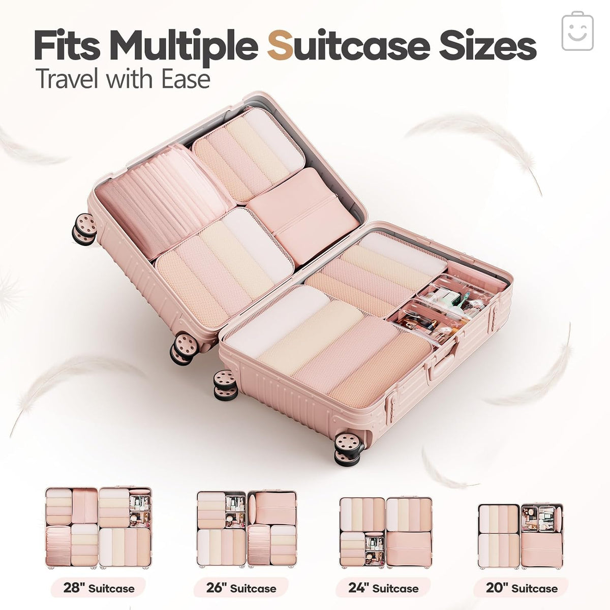 Veken 9/11 Set Compression Packing Cubes for Cruise Travel Essentials,Compressible Expandable Luggage Suitcase Organizer Bags for Clothing,Space Saver Bags with Over 1000 pcs of Mesh Holes(Beige)