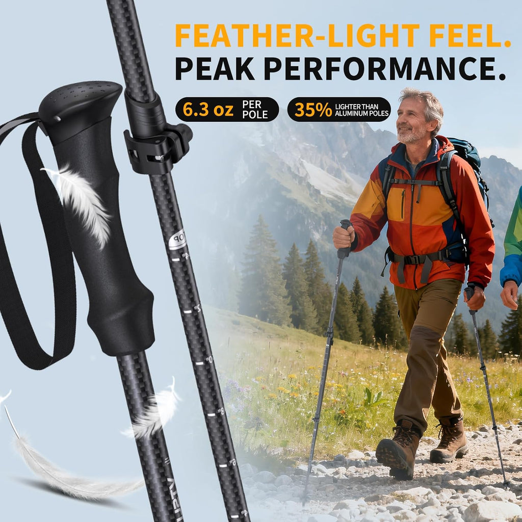 3K Carbon Fiber Trekking Poles - Collapsible, Lightweight Yet Sturdy Hiking Poles with EVA Grip, for Men & Women Hikers