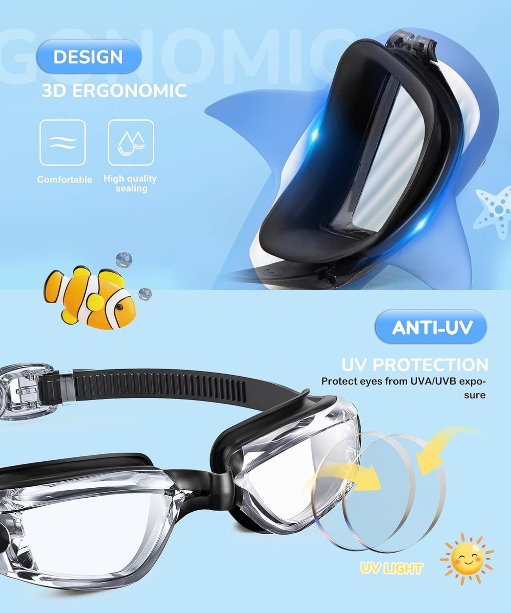 NSSIW Kids Goggles for 4-16, Kids Swimming Goggles Anti Fog No Leaking, 3 Pack Swim Goggles for Boys Girls Youth