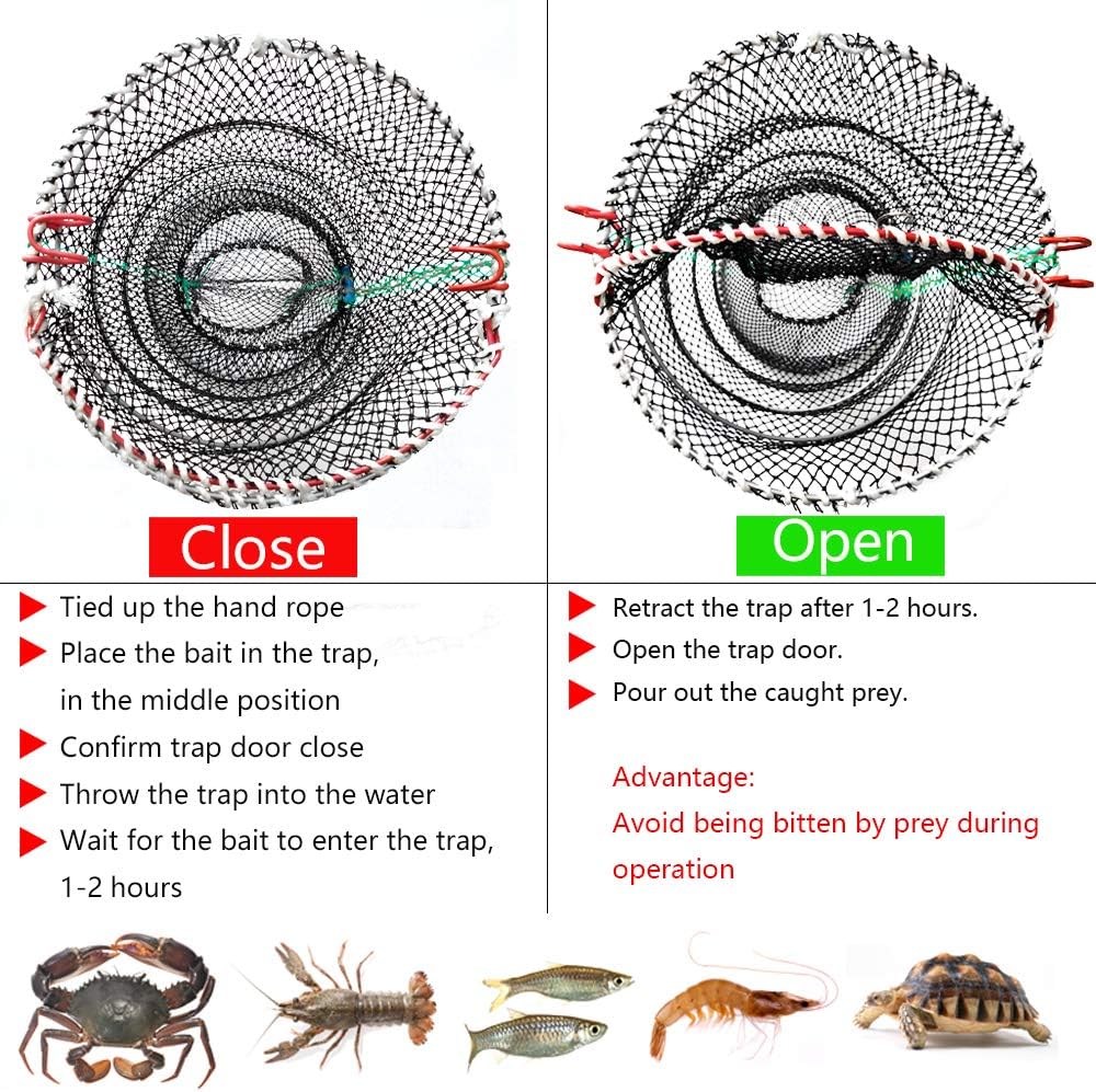 Drasry Crab Trap Bait Lobster Crawfish Shrimp Portable Folded Cast Net Magic Collapsible Fishing Traps Nets Accessories for Blue Crabs