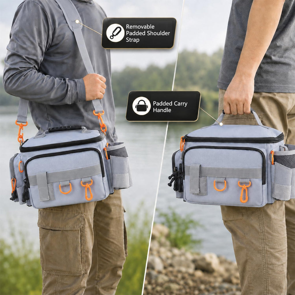 Fishing Tackle Storage Bag with Tackle Box&Tool,Gifts for Men(Grey)