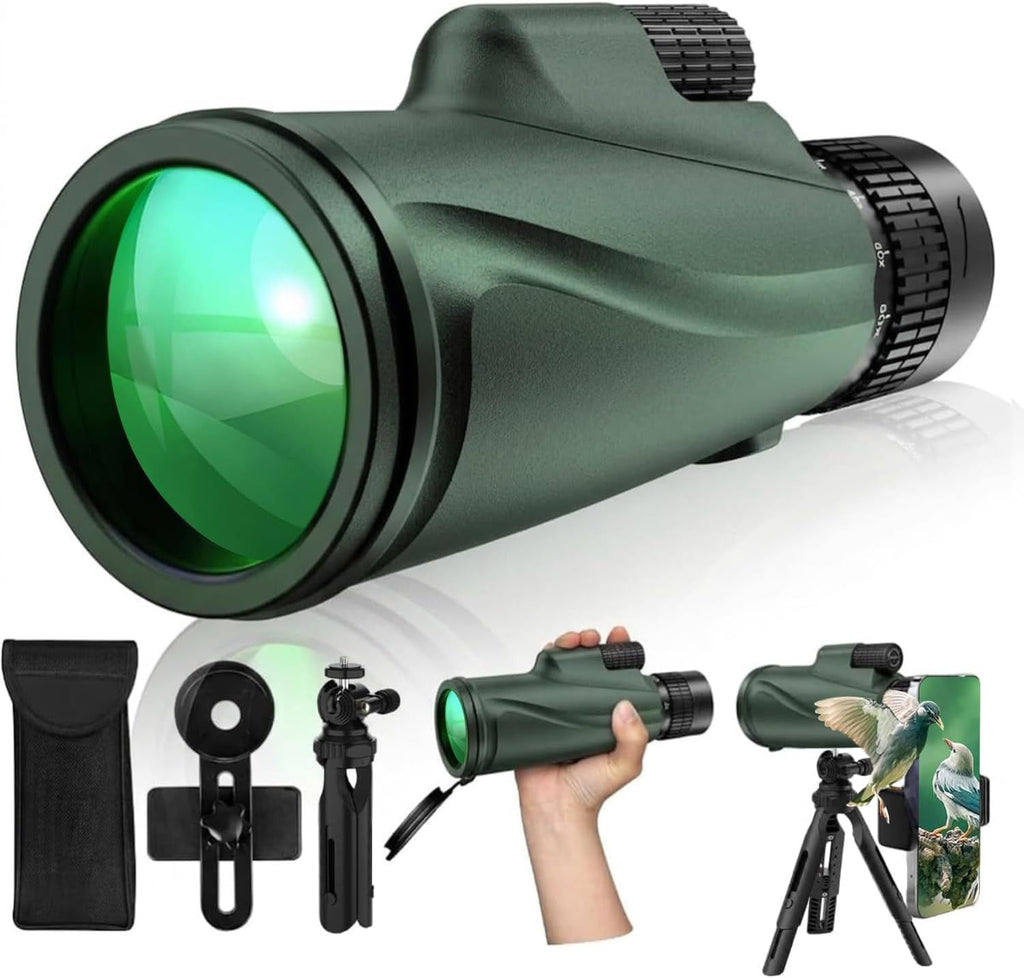 Monocular Telescope 80 x 100 High Powered Monoculars for Adults with Tripod, Monocular for Smartphone Suitable for Bird Watching Larger Vision Monoculars for Adults with BAK4 Prism & FMC Lens Green