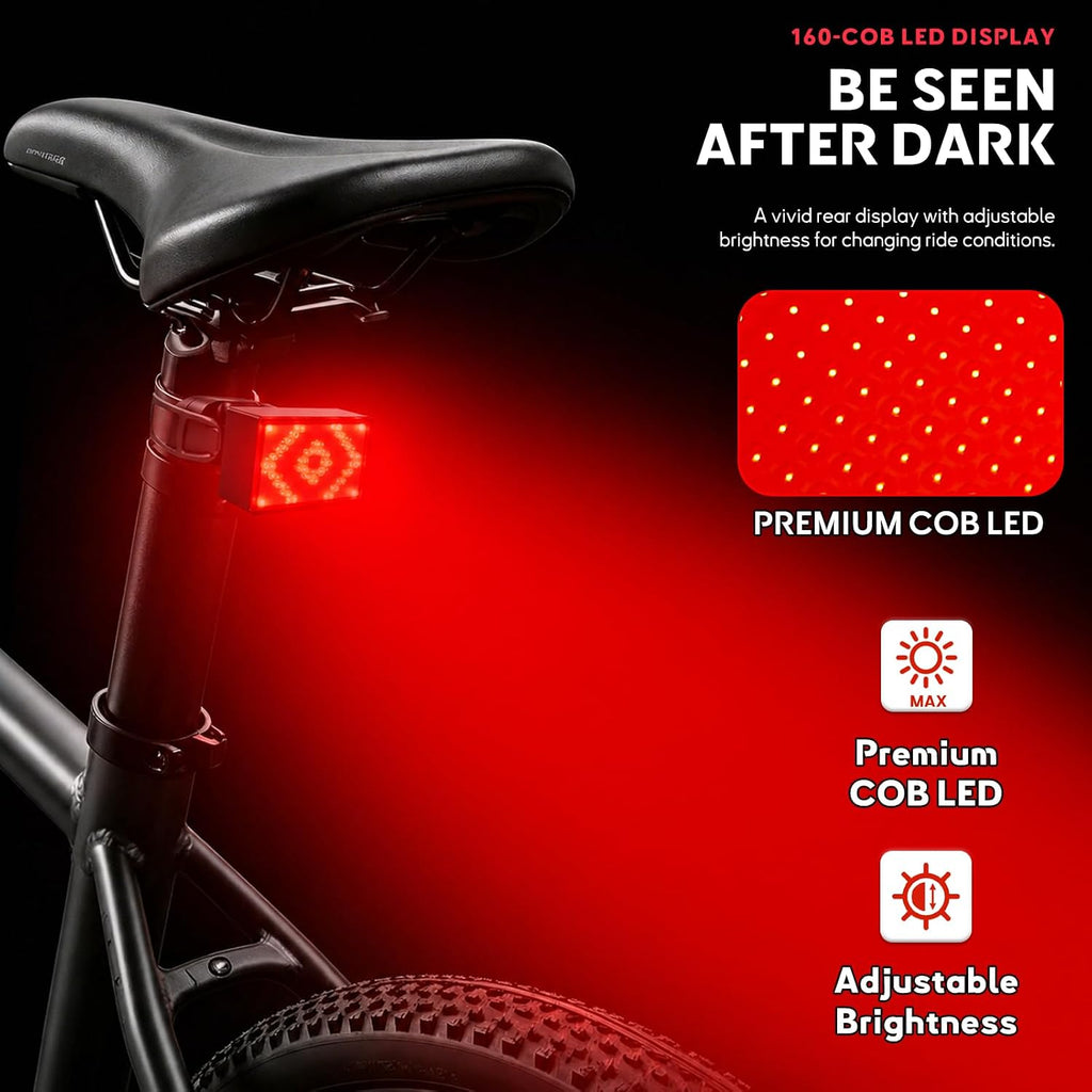 Smart Bike Tail Light, DIY Patterns & Text, USB-C Rechargeable, IPX5