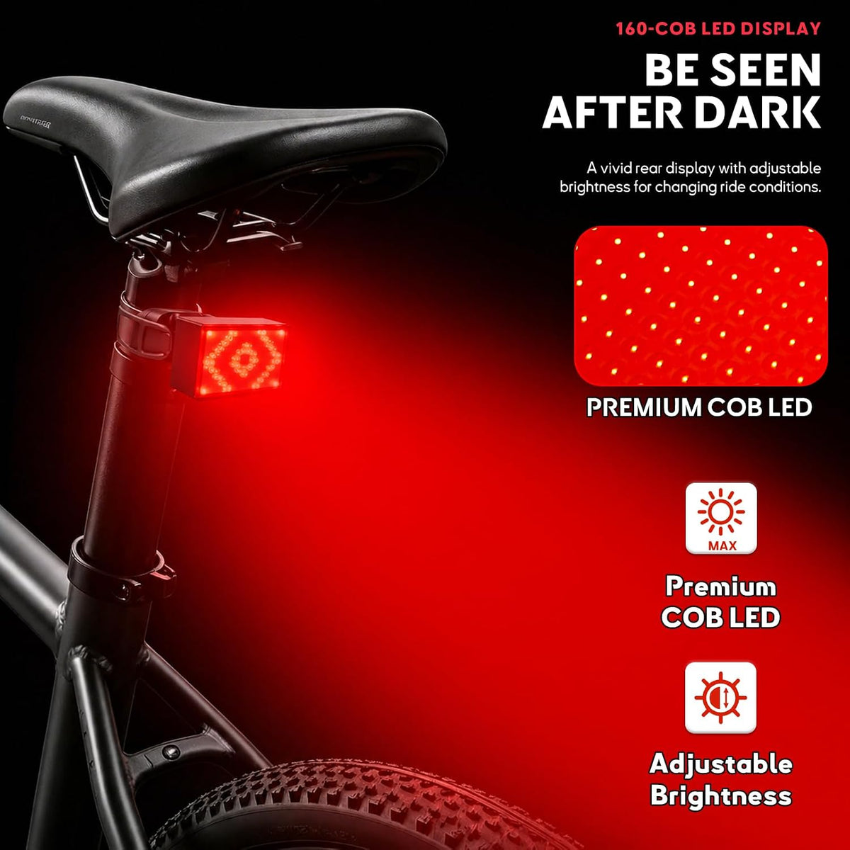 Smart Bike Tail Light, DIY Patterns & Text, USB-C Rechargeable, IPX5