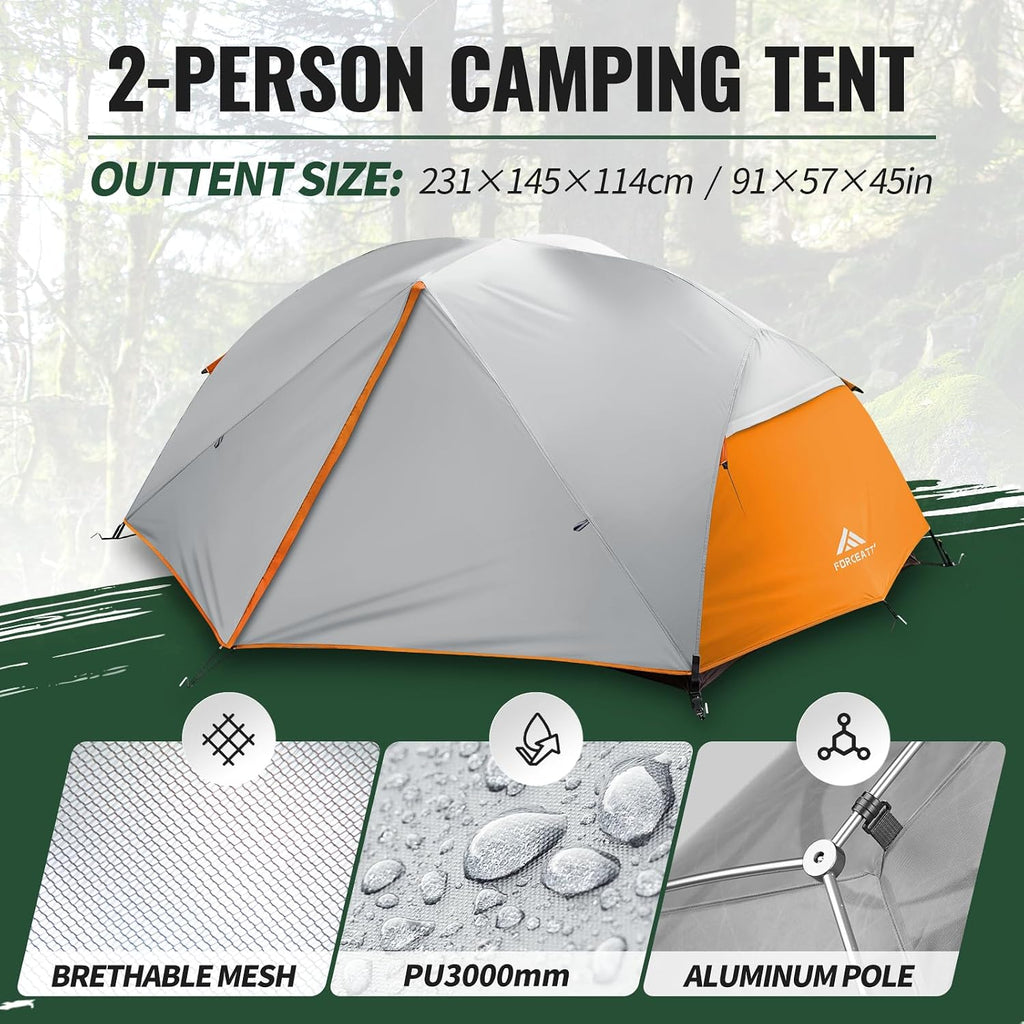 Forceatt Tent for 2 and 3 Person is Waterproof and Windproof, Camping Tent for 3 to 4 Seasons,Lightweight Aluminum Pole Backpacking Tent Can be Set Up Quickly,Great for Hiking