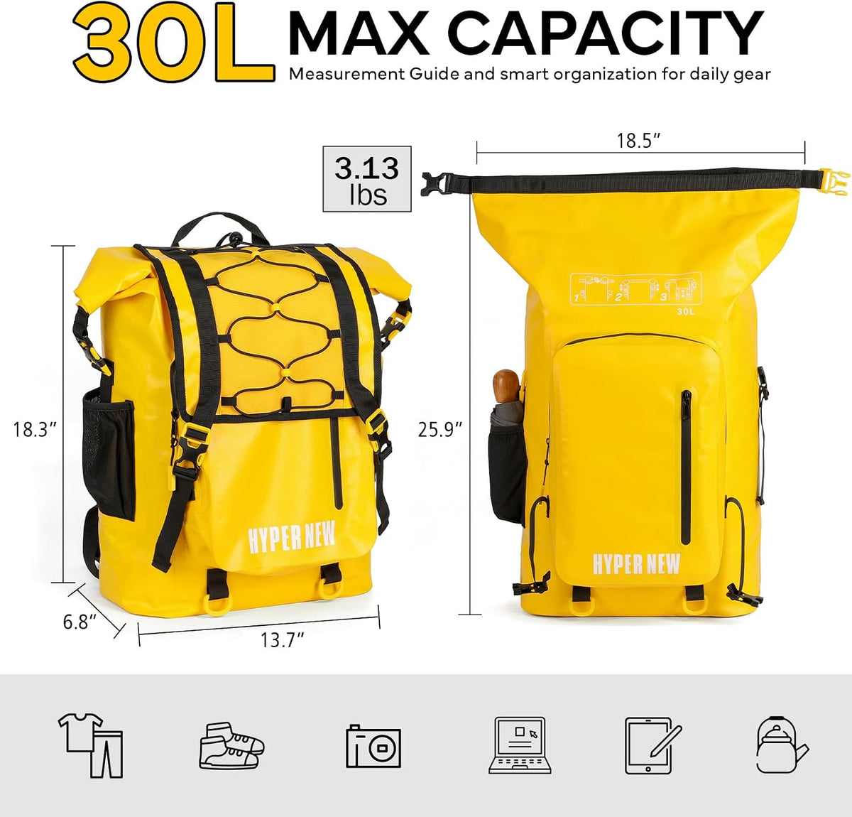 Waterproof Dry Bag Backpack 30L,Dry Backpack for Men Women Adults Teens, Kayaking Boating Hiking Camping Rafting Fishing Travel Outdoor Enthusiasts
