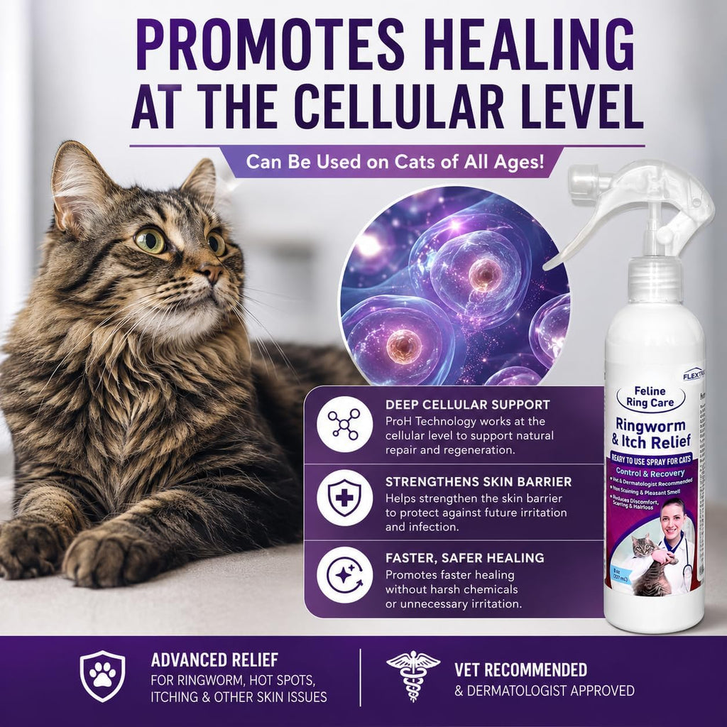 Feline Ring Care | Control & Help with Cat Ringworm, Mange, Dermatitis, Dog Paw Yeast. Also works on Dogs, Hamsters, Guinea Pigs, Rabbits, etc. 8 oz Ready to Use Spray for Cats and Itch Relief