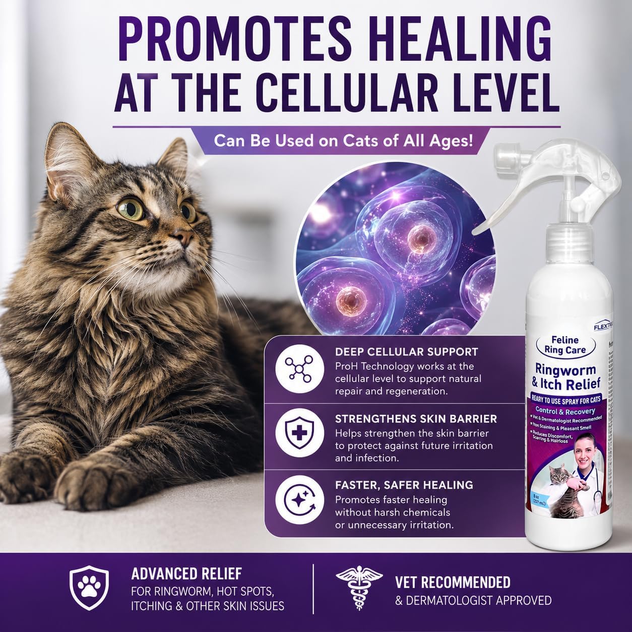 Feline Ring Care | Control & Help with Cat Ringworm, Mange, Dermatitis, Dog Paw Yeast. Also works on Dogs, Hamsters, Guinea Pigs, Rabbits, etc. 8 oz Ready to Use Spray for Cats and Itch Relief