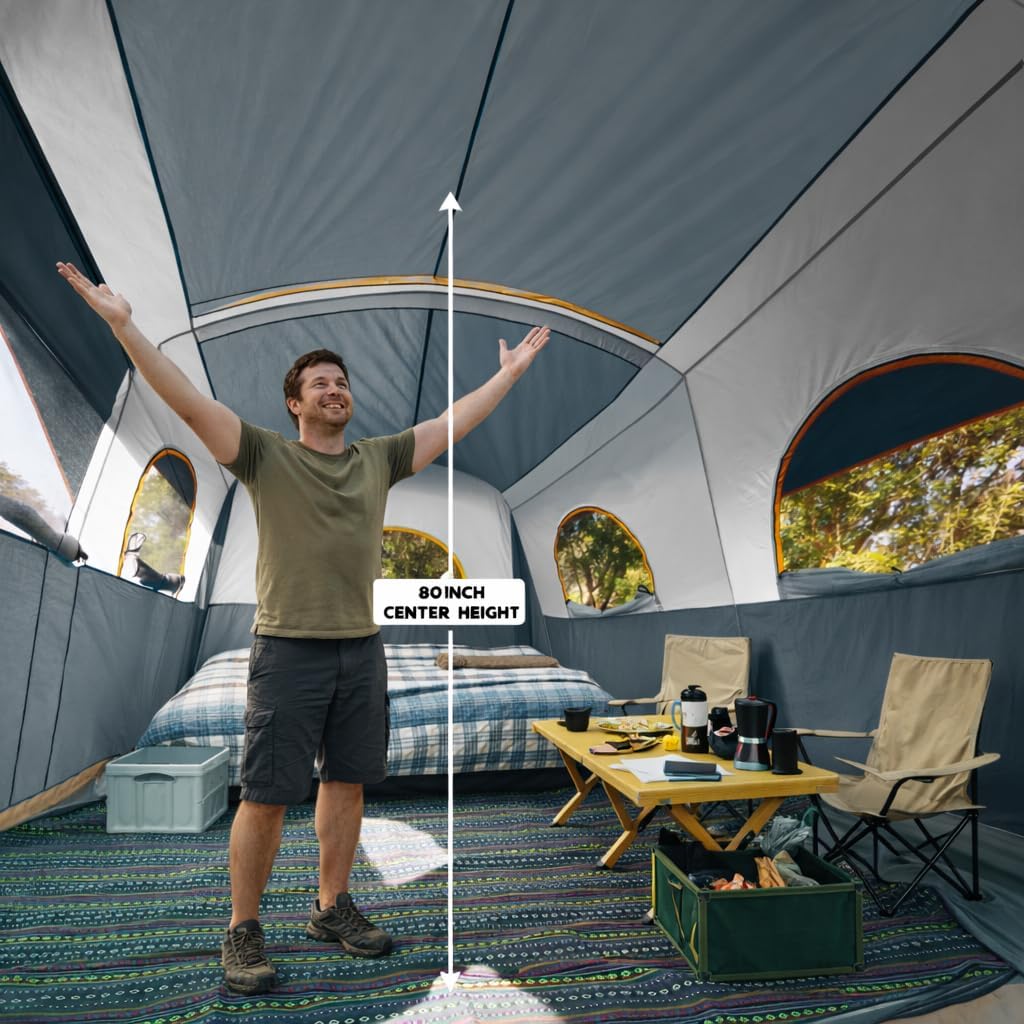 UNP Camping Tent 8 Person Waterproof Big Tunnel Tent with Screen Porch