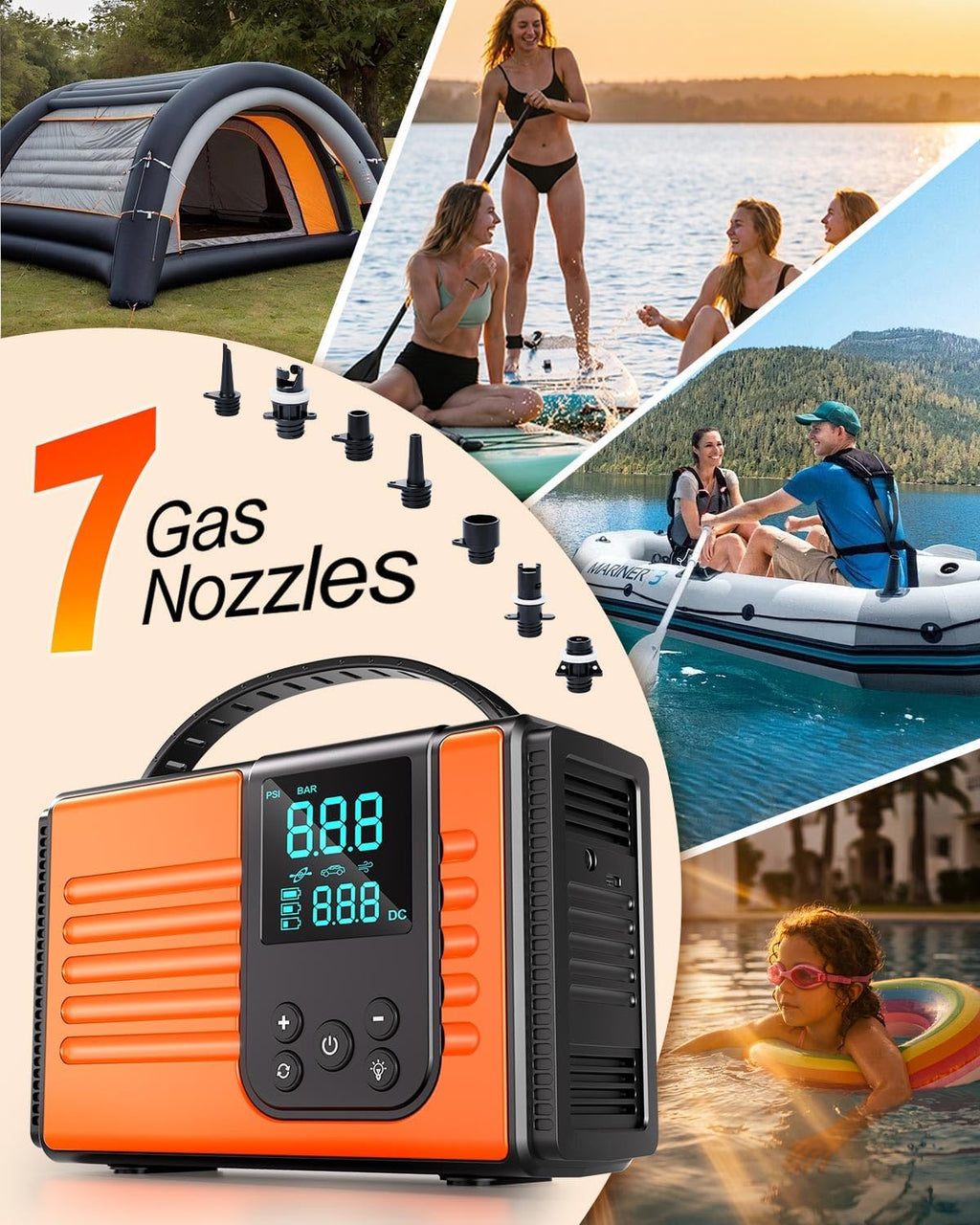 50PSI Paddle Board Electric Pump, 10000mAh SUP Pump with Inflation & Deflation, Rechargeable Paddleboard Pump with Auto-Off, 12V DC & Type-C Air Pump for Paddle Boards, Kayaks, Car Tires