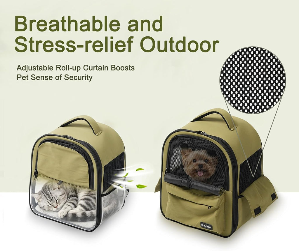Cat Carrier Dog Backpack Carrier with Anti-Collapse Bottom (Olive Green)