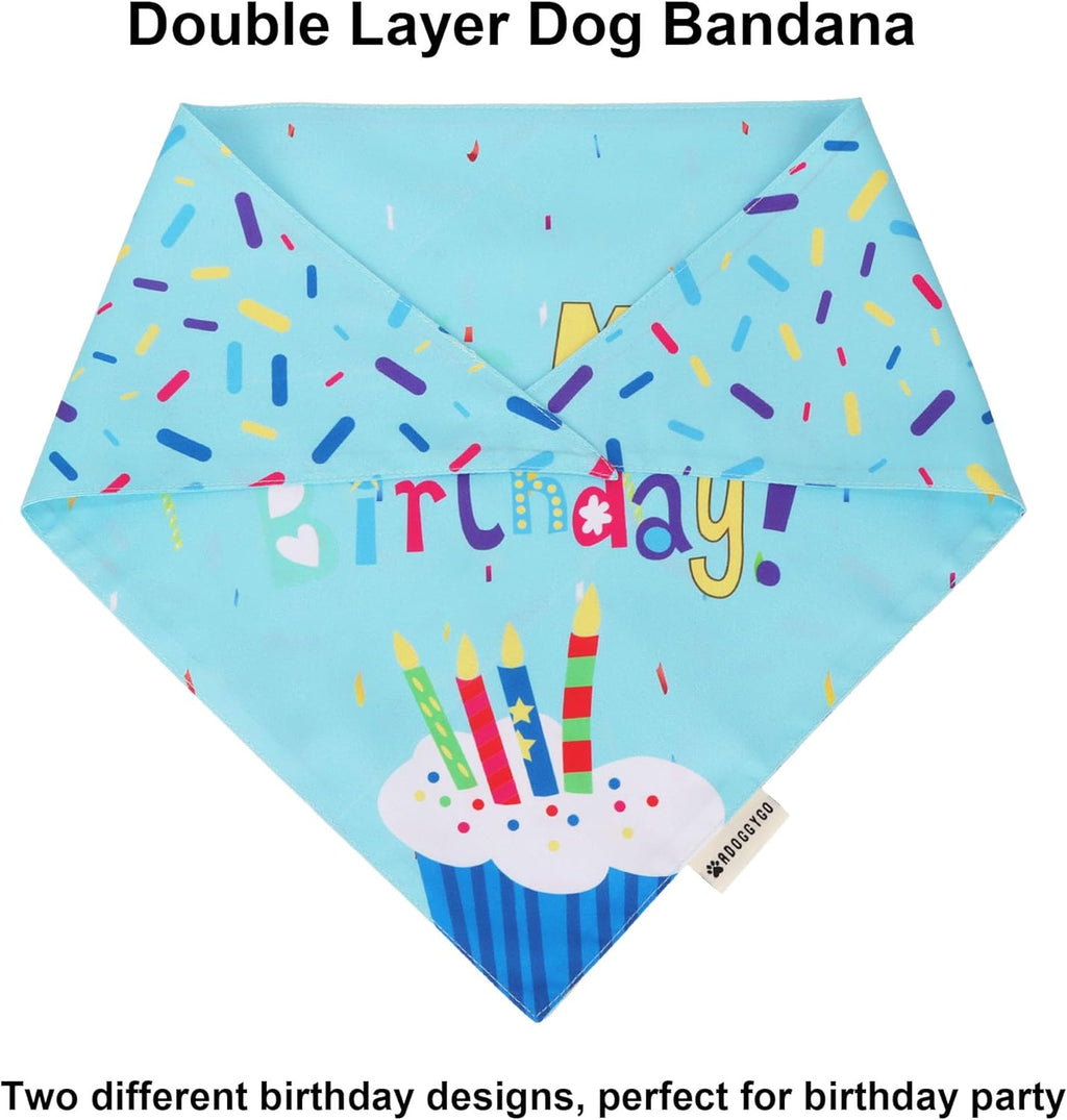 ADOGGYGO Dog Birthday Hat, Blue Birthday Boy Bandana with Bow Tie, Large