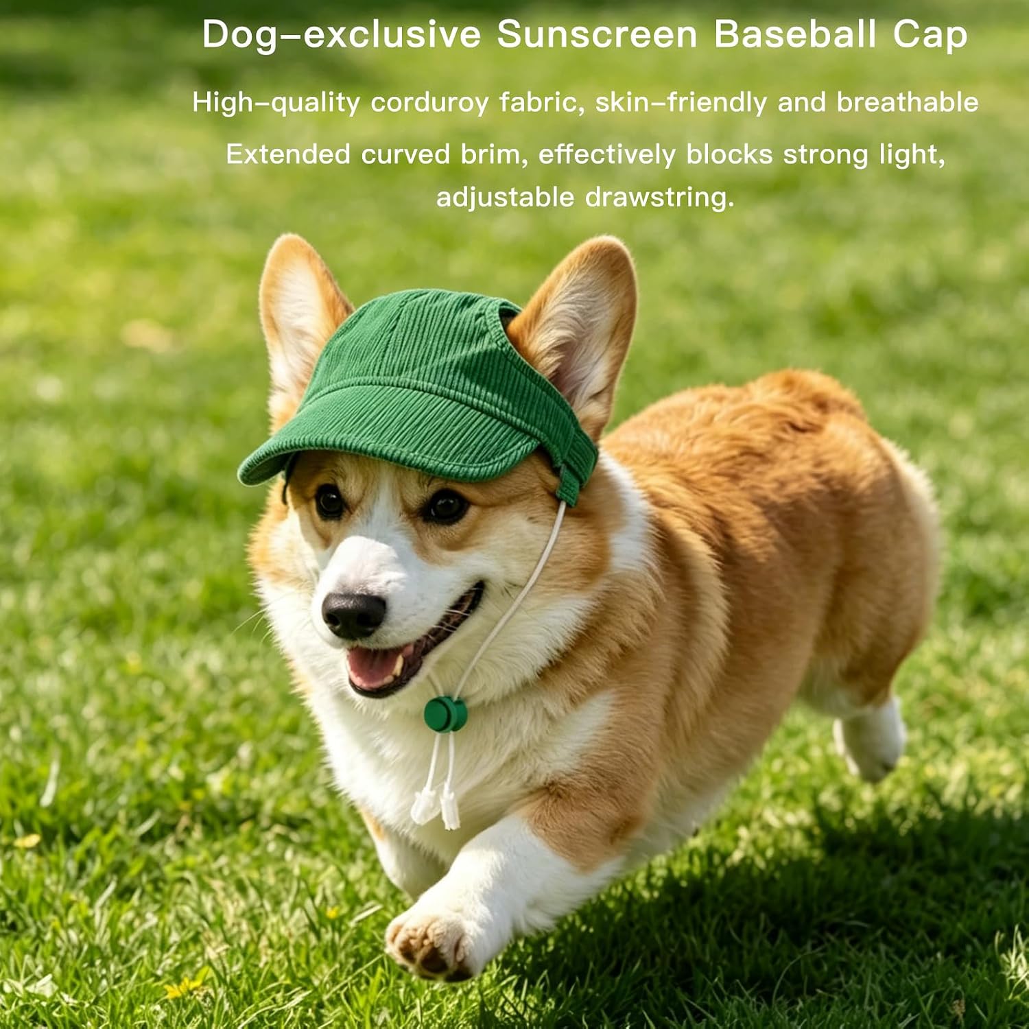 Pet Dog Baseball Cap, Cat Hat, Cat Dog Sun Cap with Ear Holes, Adjustable Puppy Outdoor Sun Hat (Pure Green, Medium)