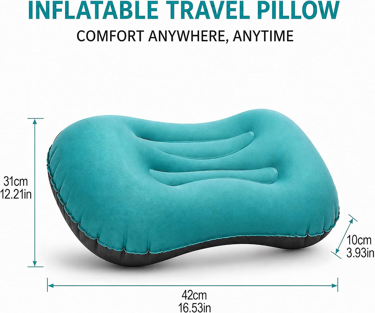 Inflatable Camping Pillow, Ultralight Travel Pillow with Storage Bag for Neck Lumbar Support, Compact Comfortable Inflating Pillow for Camping, Hiking, Backpacking, Outdoor (Peacock Blue)