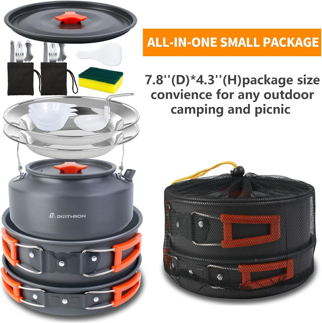 18-Piece Large Capacity Camping Cookware Set Aluminum Mess Kit