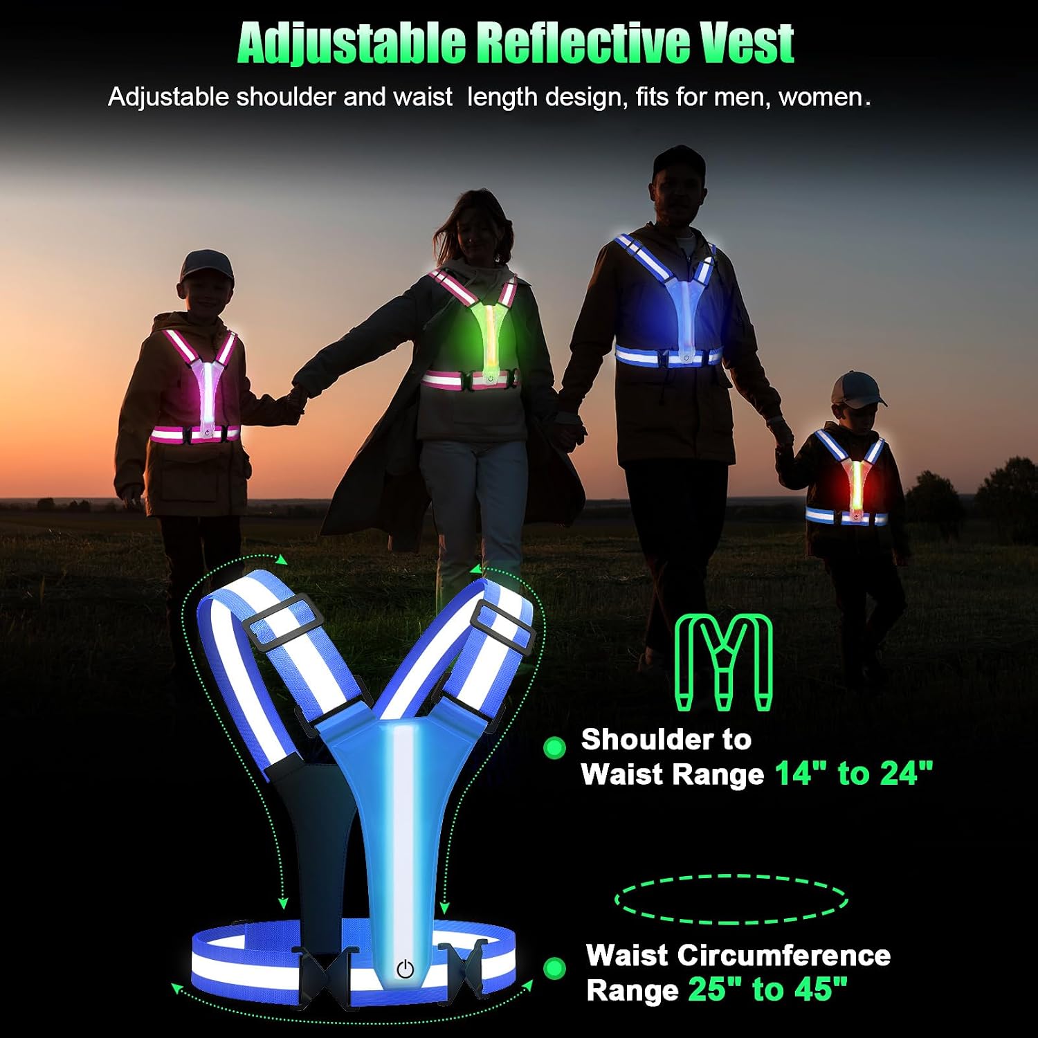 LED Reflective Vest Running Gear 5 Colors Light Up Reflective Running Vest
