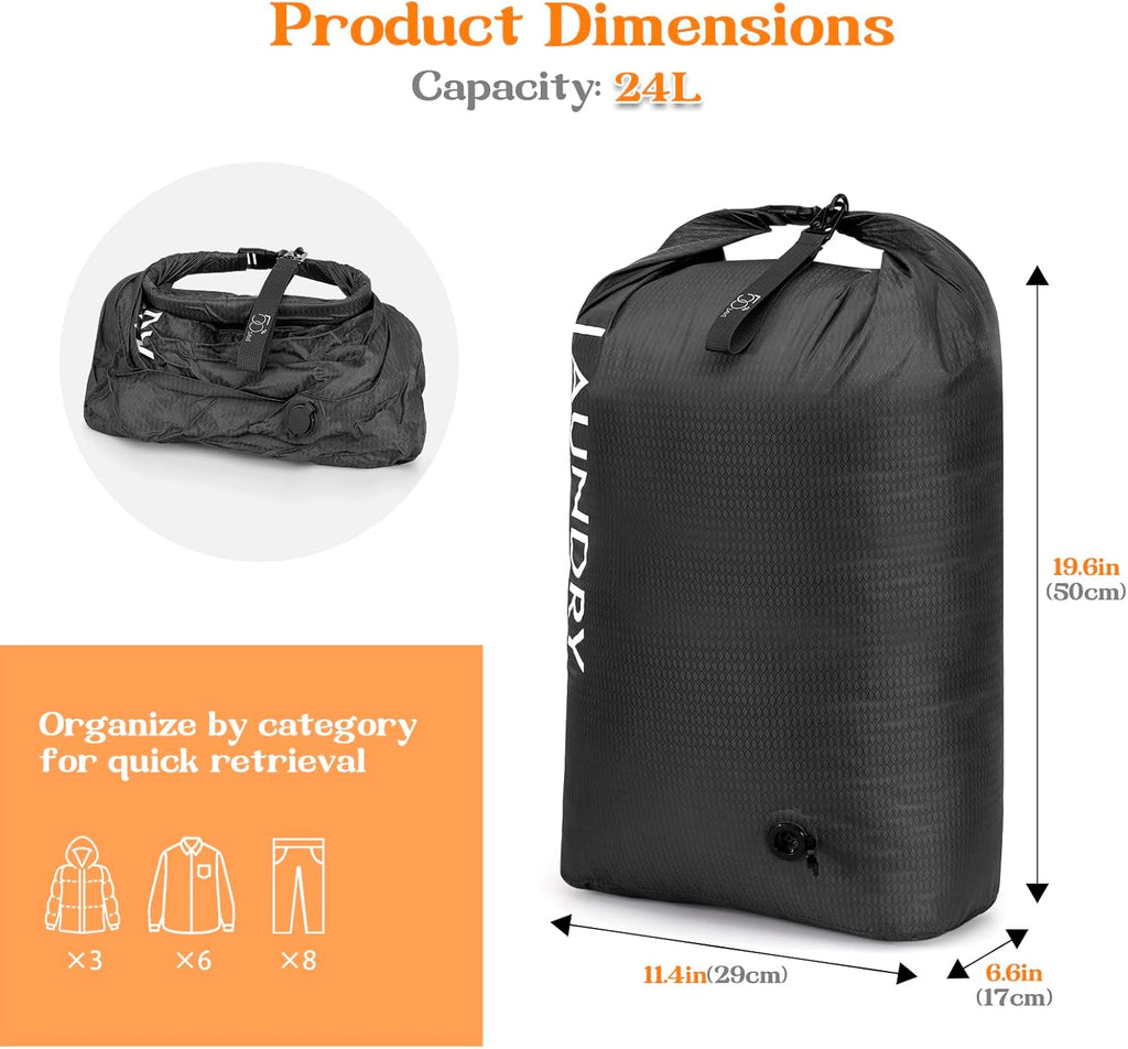 Compression Laundry Bag for Travel, Dirty Clothes Travel Laundry Bag