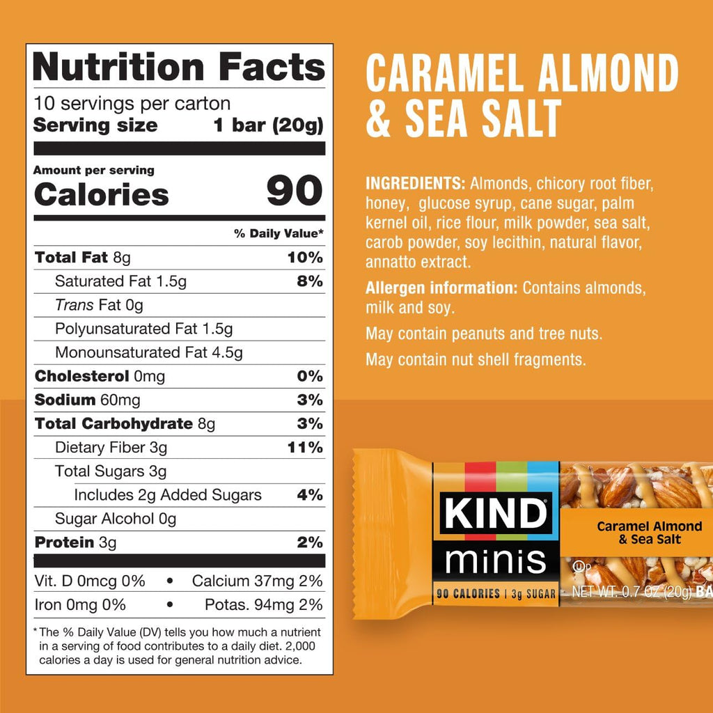 KIND Mini Bars, Dark Chocolate Nuts & Sea Salt/Caramel Almond & Sea Salt, Gluten Free, 100 Calories, Low Sugar, 80 Count (Pack of 2)