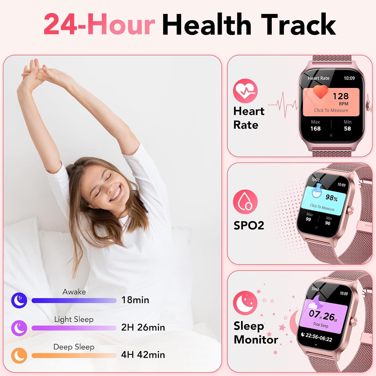 Smart Watch for Women, Answer/Make Call/AI Voice,1.85" HD Smartwatch for iPhone/Samsung/Android, 120+ Sport Modes Fitness Tracker with Heart Rate/Sleep Monitor,IP68 Waterproof (2 Bands)