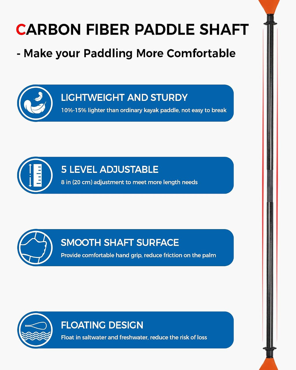 Adjustable Kayak Paddle with Carbon Fiber Shaft and Nylon Blade