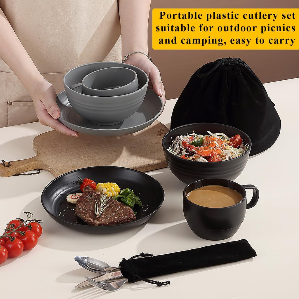 Berglander Camping Mess Kits for 2 Person, Silverware Set Spoons Forks Knives, Camping Essentials Gear, Accessories for Travel, Picnic, Outdoor, Easy to Carry and Clean