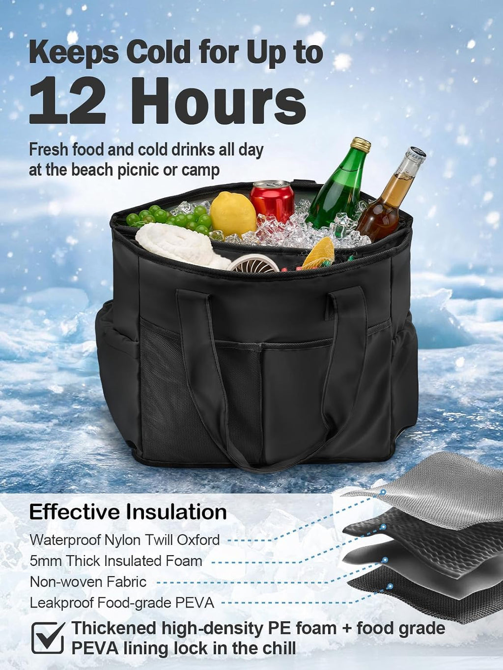 Odoland 2-in-1 Beach Cooler Bag-24 Can + 13L Dry Storage 12H Insulated
