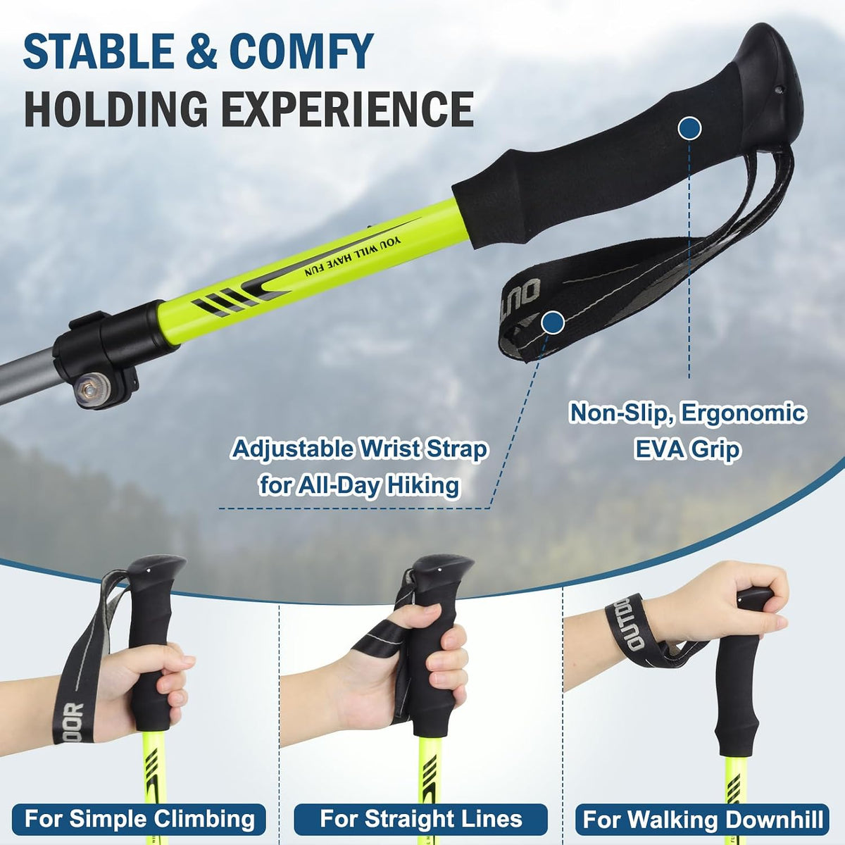 AYAMAYA Lightweight Collapsible Trekking Poles for Hiking with Flip Lock