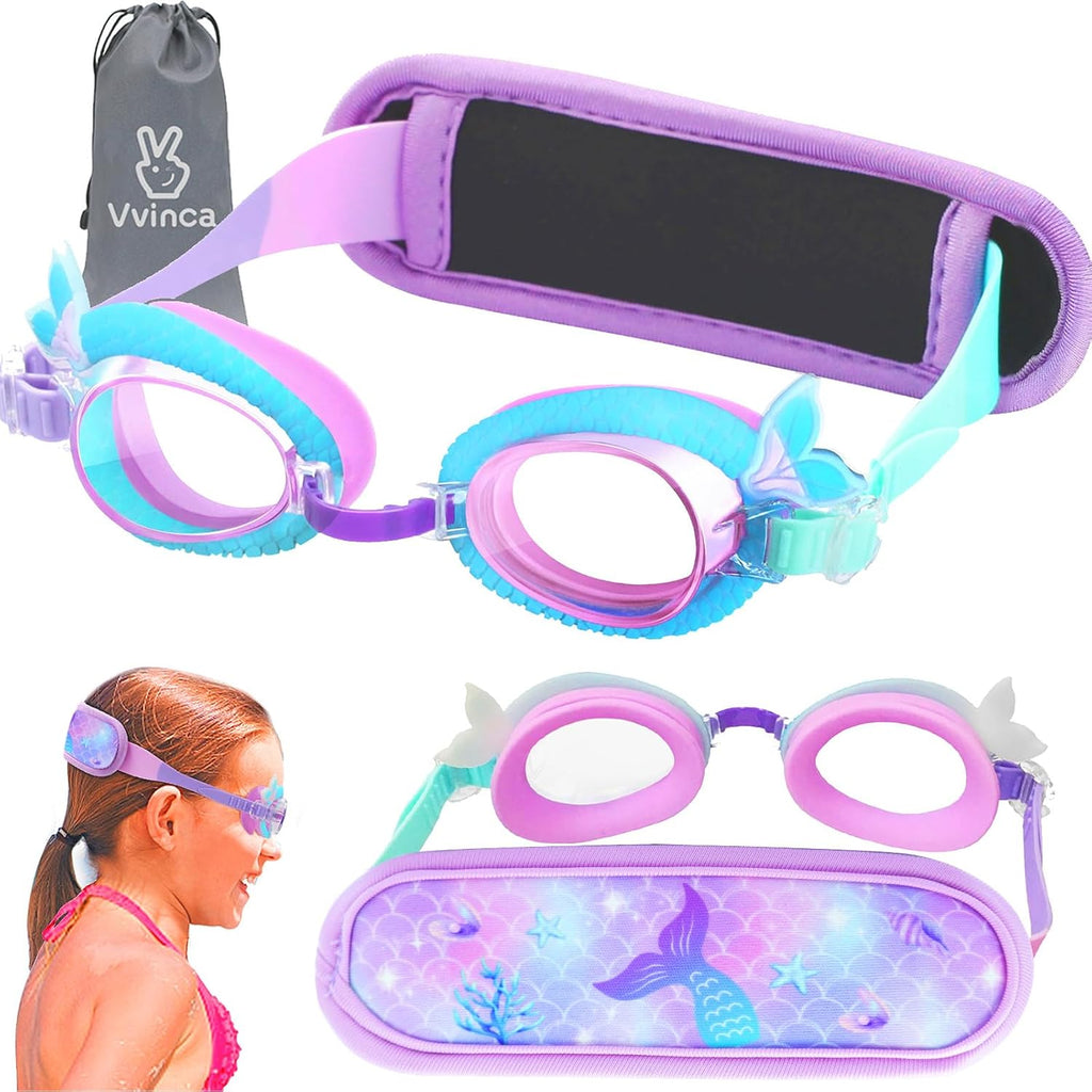Vvinca Kids Swim Goggles 2-8，Toddler goggles with Fabric Strap No Tangle