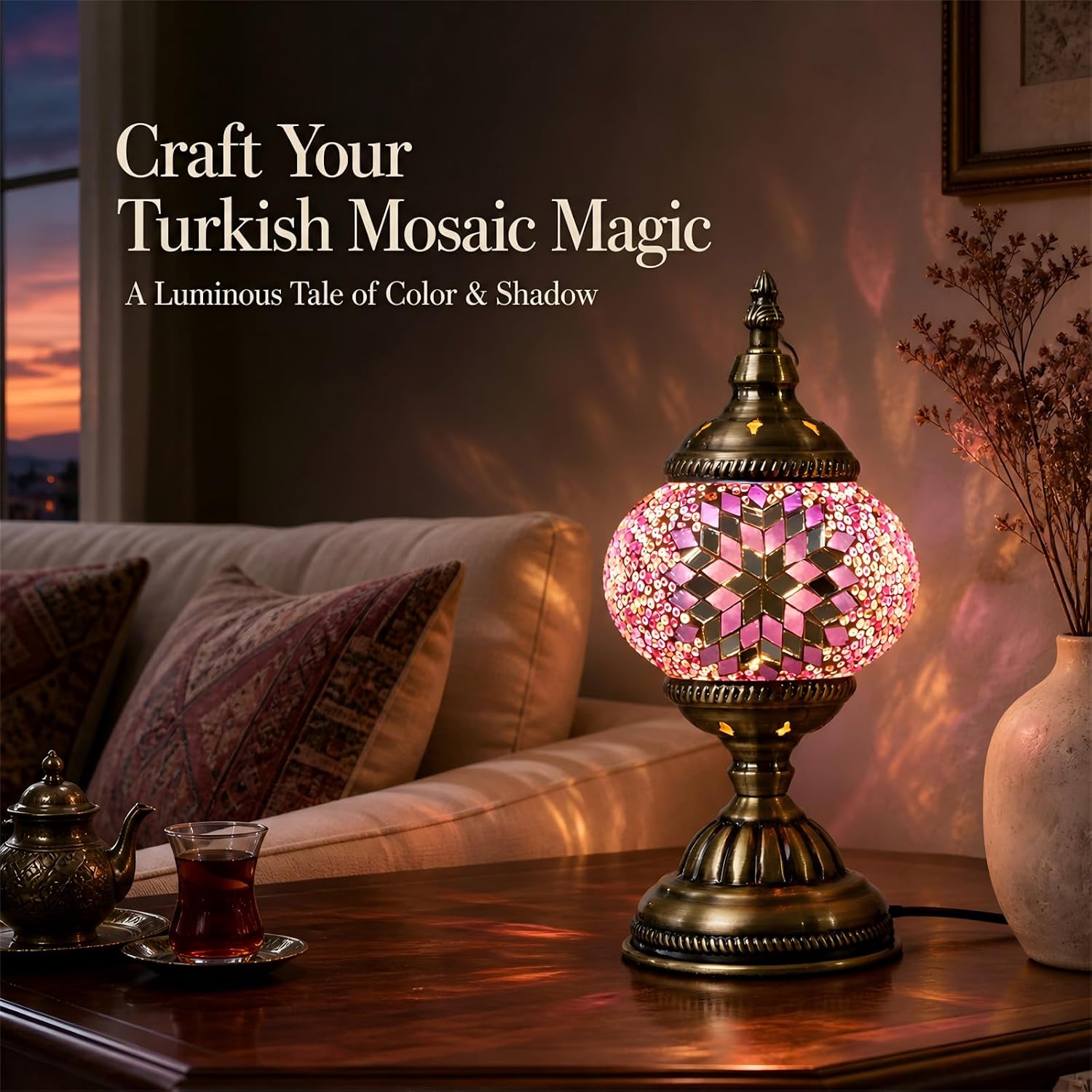 DIY Turkish Mosaic Lamp Kit for Adults & Teens, 5.2" Shade, Pink