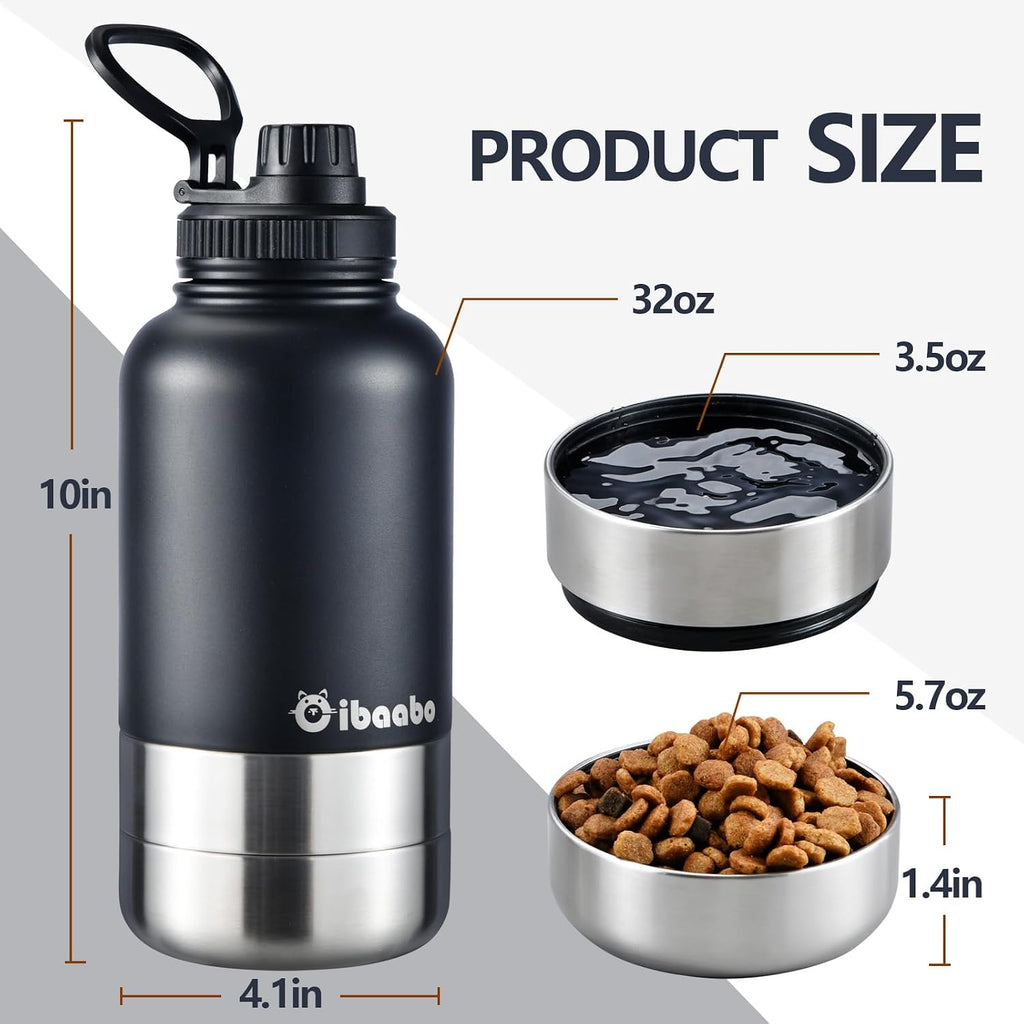 Cibaabo Insulated Dog Water Bottle 32oz Keep Water Cool with 2 Bowls