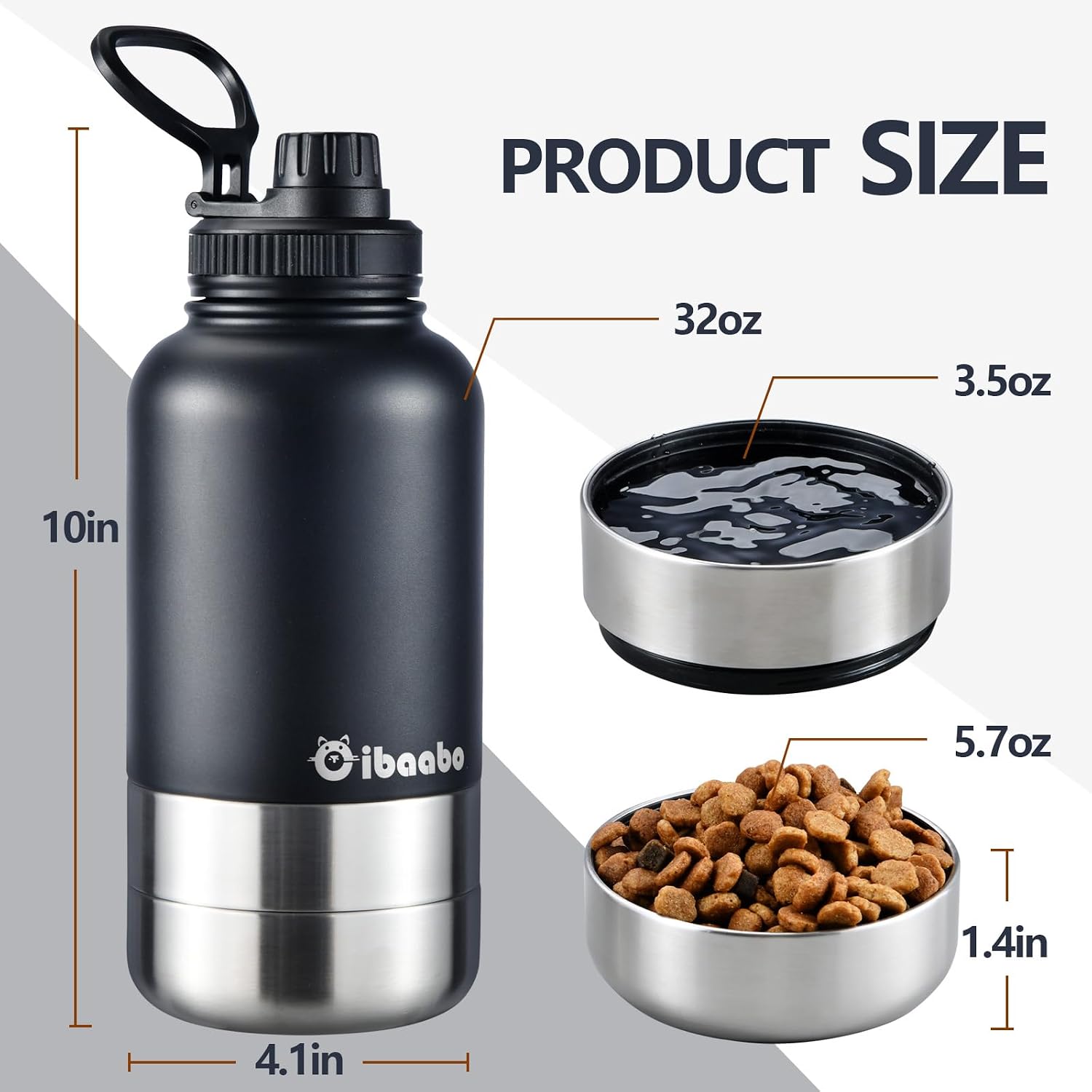 Cibaabo Insulated Dog Water Bottle 32oz Keep Water Cool with 2 Bowls