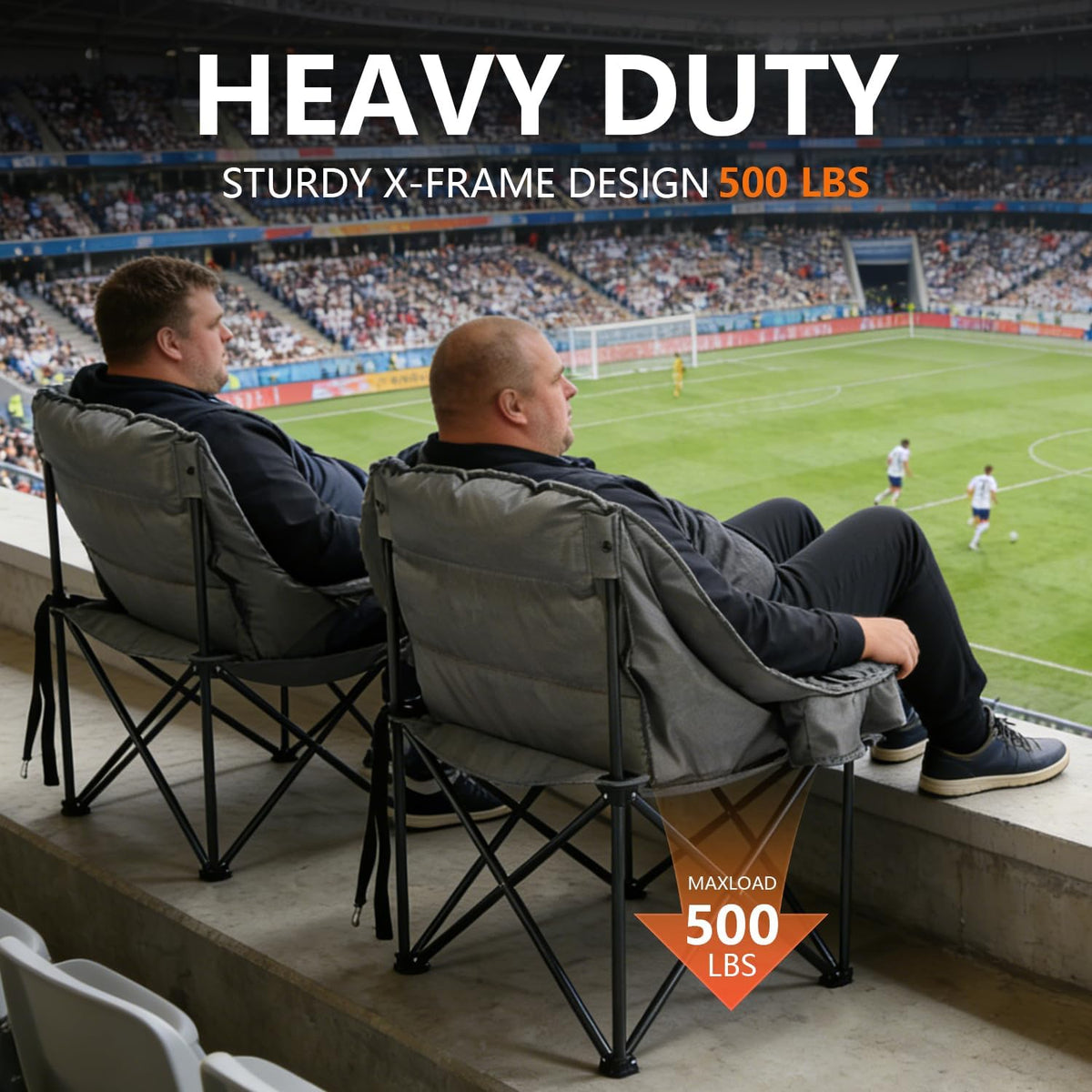 2 Pack Oversized Camping Chair for Adults, Portable Heavy Duty Padded Outdoor Chairs with Phone Pouch and Side Cup Holder for Camping, Fishing, Beach, Sports, Supports 500lbs
