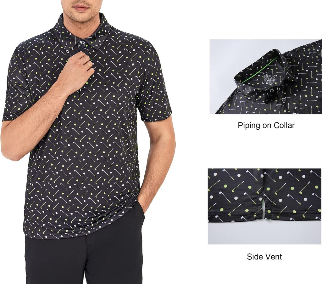 Alex Vando Mens Golf Shirt Moisture Wicking Print Performance Polo Shirt