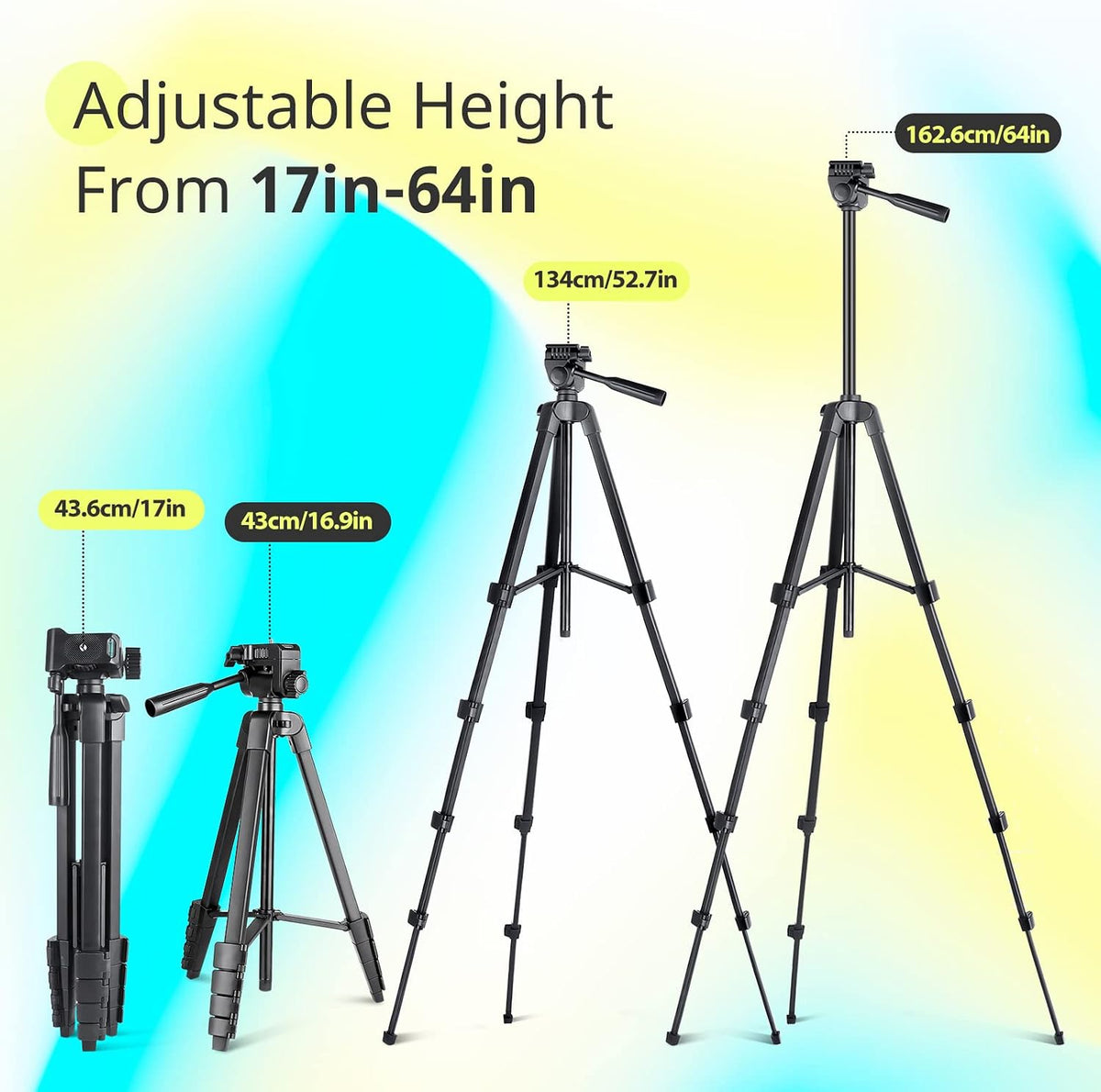 Sensyne 64" Camera Tripod Stand for iPhone & iPad, Phone Holder with Remote