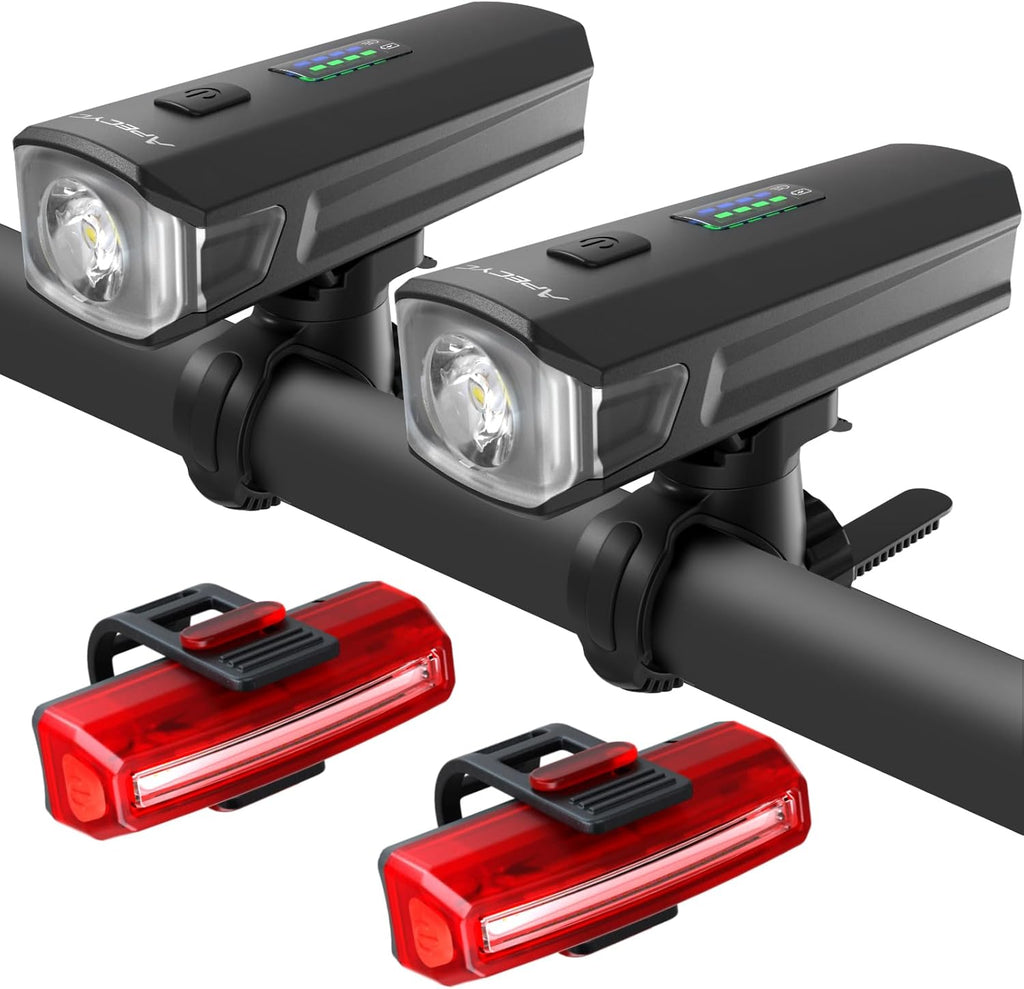 APECYC Bike Lights, Rechargeable Bicycle Light for Night Riding, Bike Front Headlight and Back Taillight with 4+5 Light Modes, Waterproof Bike Light Set for Mountain Road & Commuter Cycling